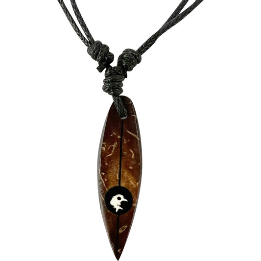 Dolphin Wood Surfboard Pendant Necklace Black Cord Chain Mens Womens Jewellery