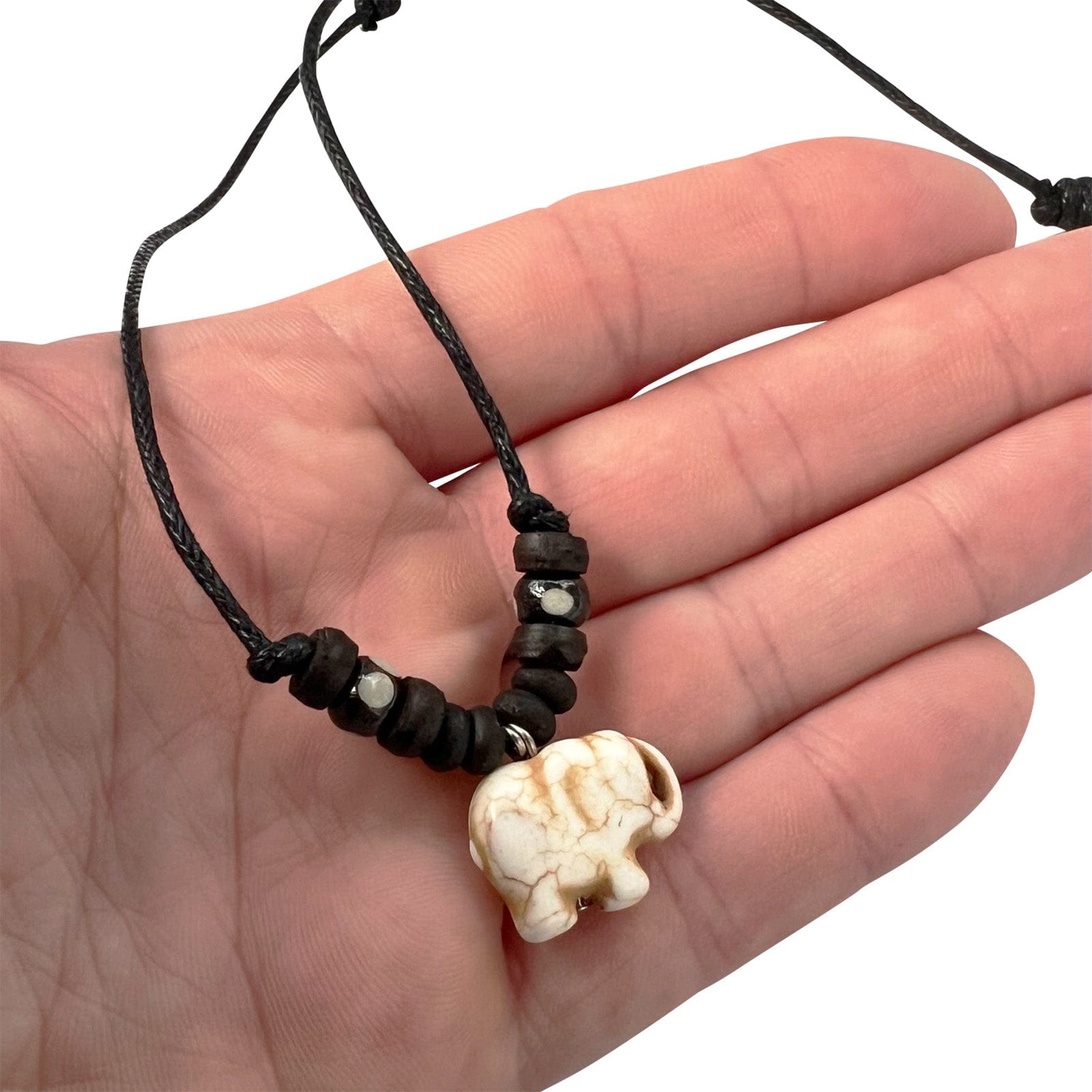Elephant Pendant Necklace Wood Beads Chain Mens Womens Girls Boys Guys Jewellery