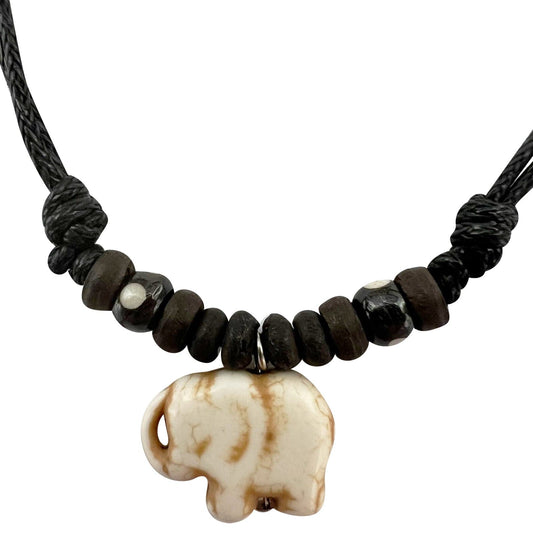 Elephant Pendant Necklace Wood Beads Chain Mens Womens Girls Boys Guys Jewellery