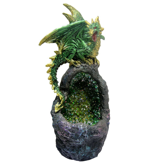 Emerald Crystal Geode Protecting Dragon Figure
