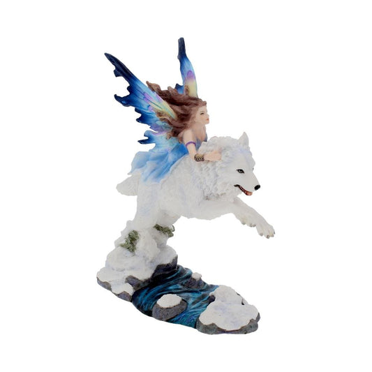 Free Spirit Figurine Fairy and White Winter Wolf Ornament