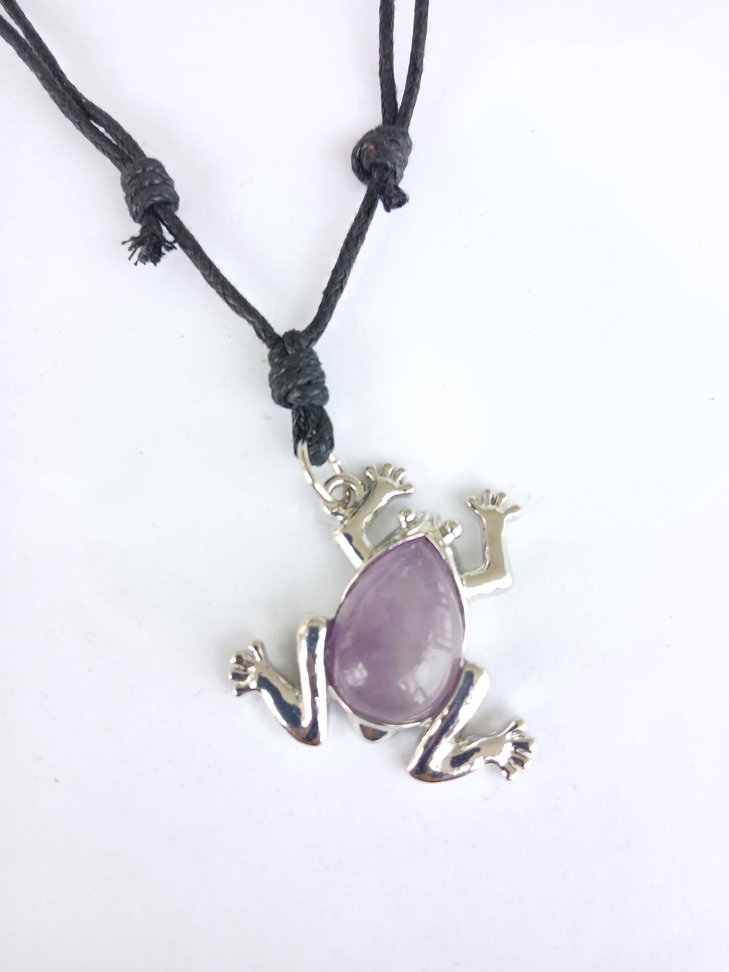 Frog charm Amethyst healing crystal stone purple pendant necklace black choker adjustable cord