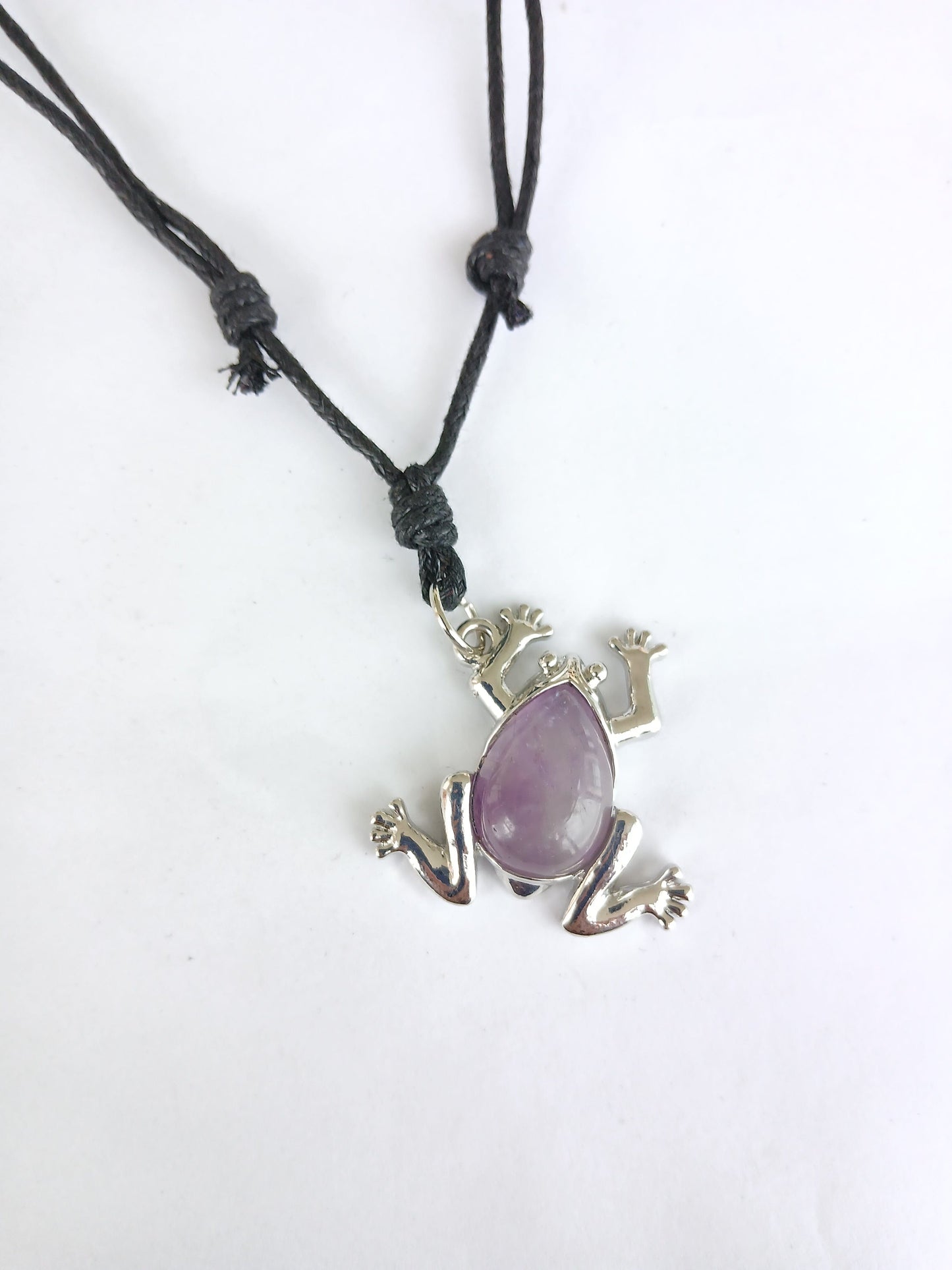 Frog charm Amethyst healing crystal stone purple pendant necklace black choker adjustable cord