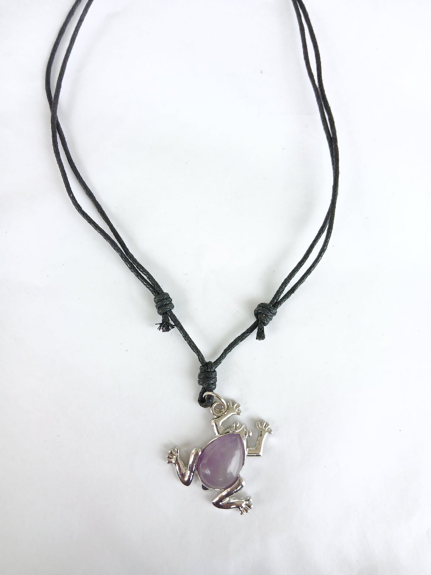 Frog charm Amethyst healing crystal stone purple pendant necklace black choker adjustable cord