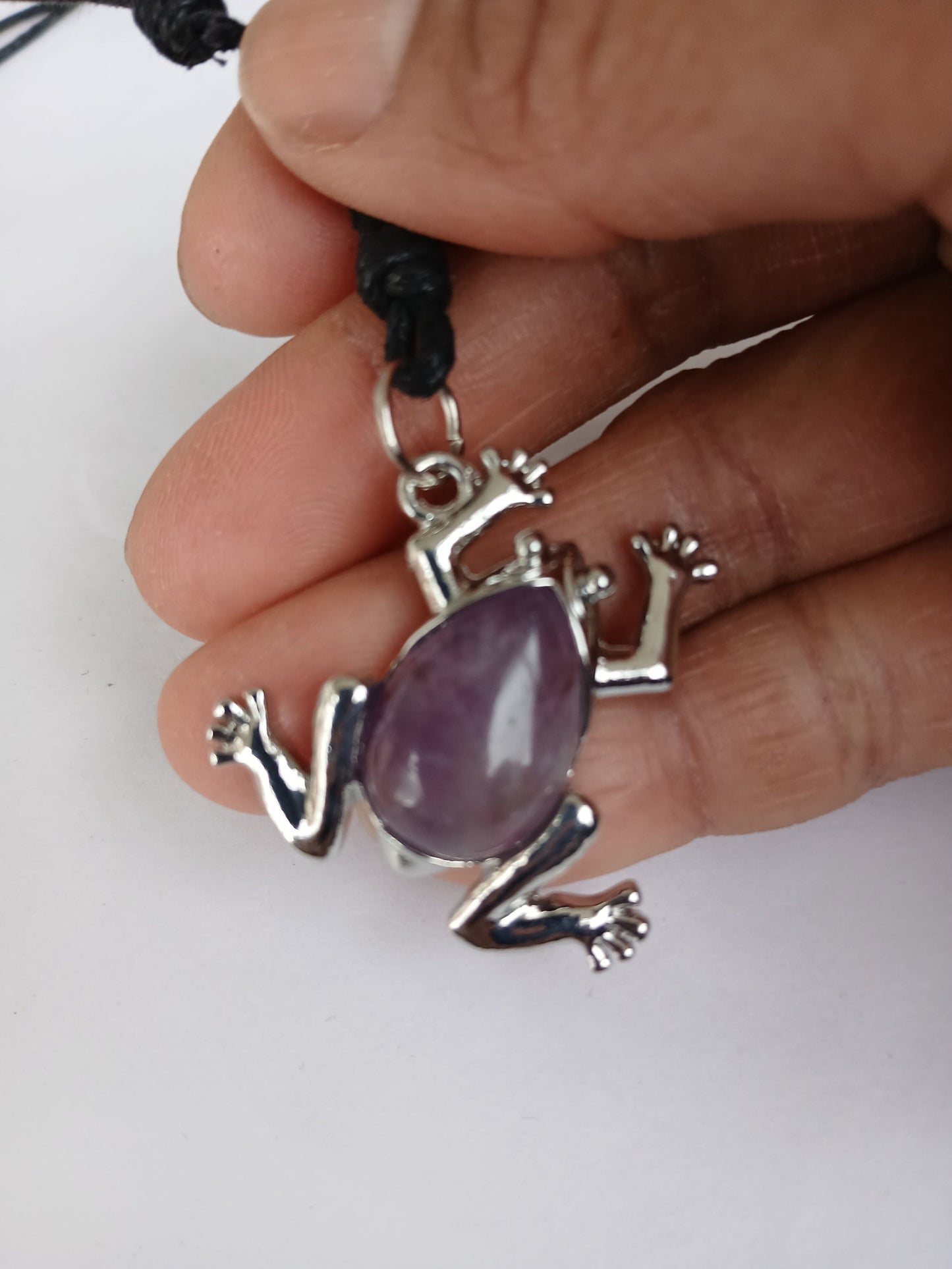 Frog charm Amethyst healing crystal stone purple pendant necklace black choker adjustable cord
