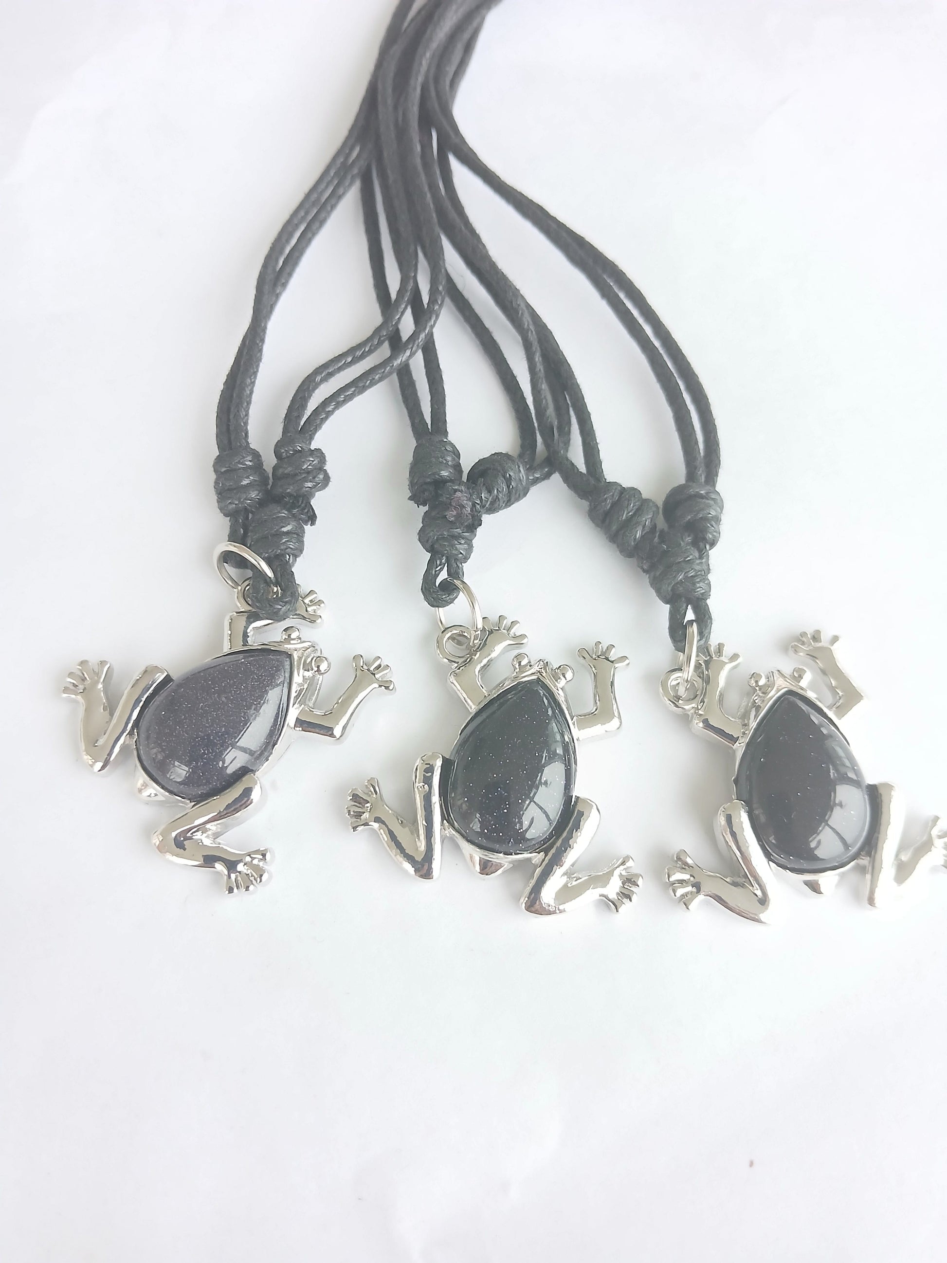 Frog charm Gold stone crystal pendant necklace with black adjustable choker cord jewellery for unisex