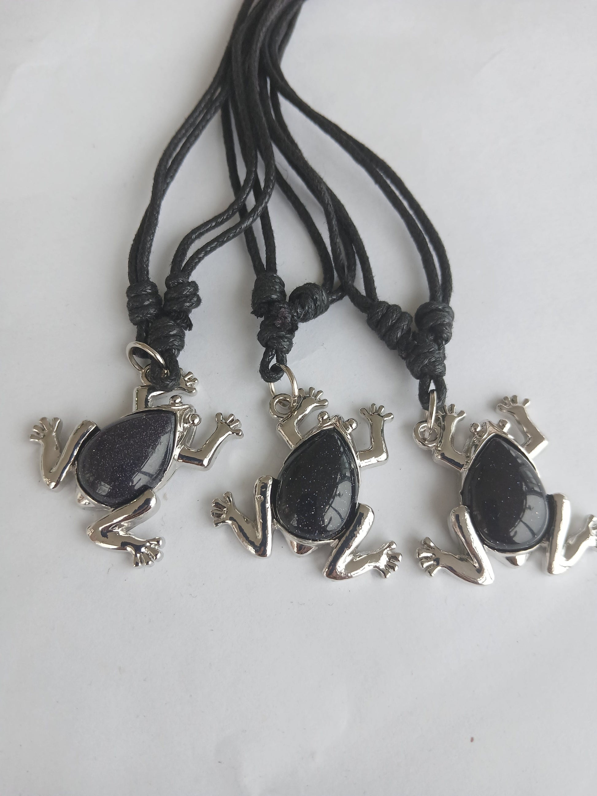 Frog charm Gold stone crystal pendant necklace with black adjustable choker cord jewellery for unisex