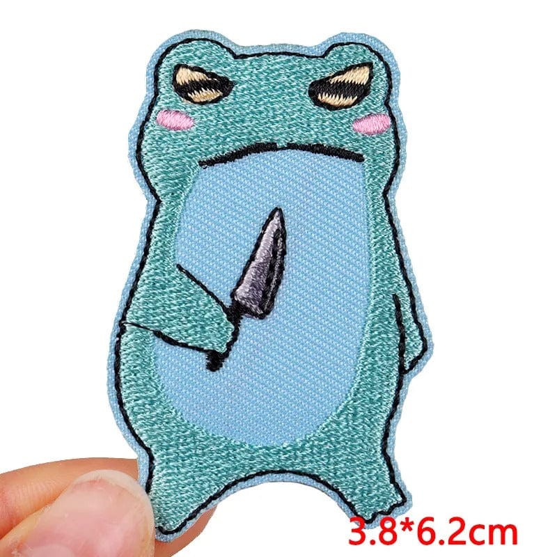 Frog Toad Knife Patch Iron On Sew On Clothes Embroidered Badge Animal Embroidery