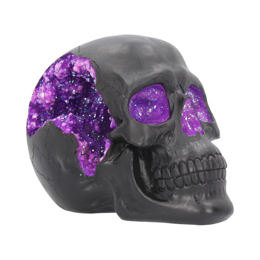 Geode Skull Black Purple Gothic Glitter Skull Figurine