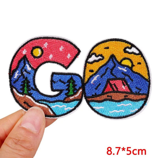 Go Patch Iron Sew On Clothes Jacket Hat Camping Hiking Walking Embroidered Badge