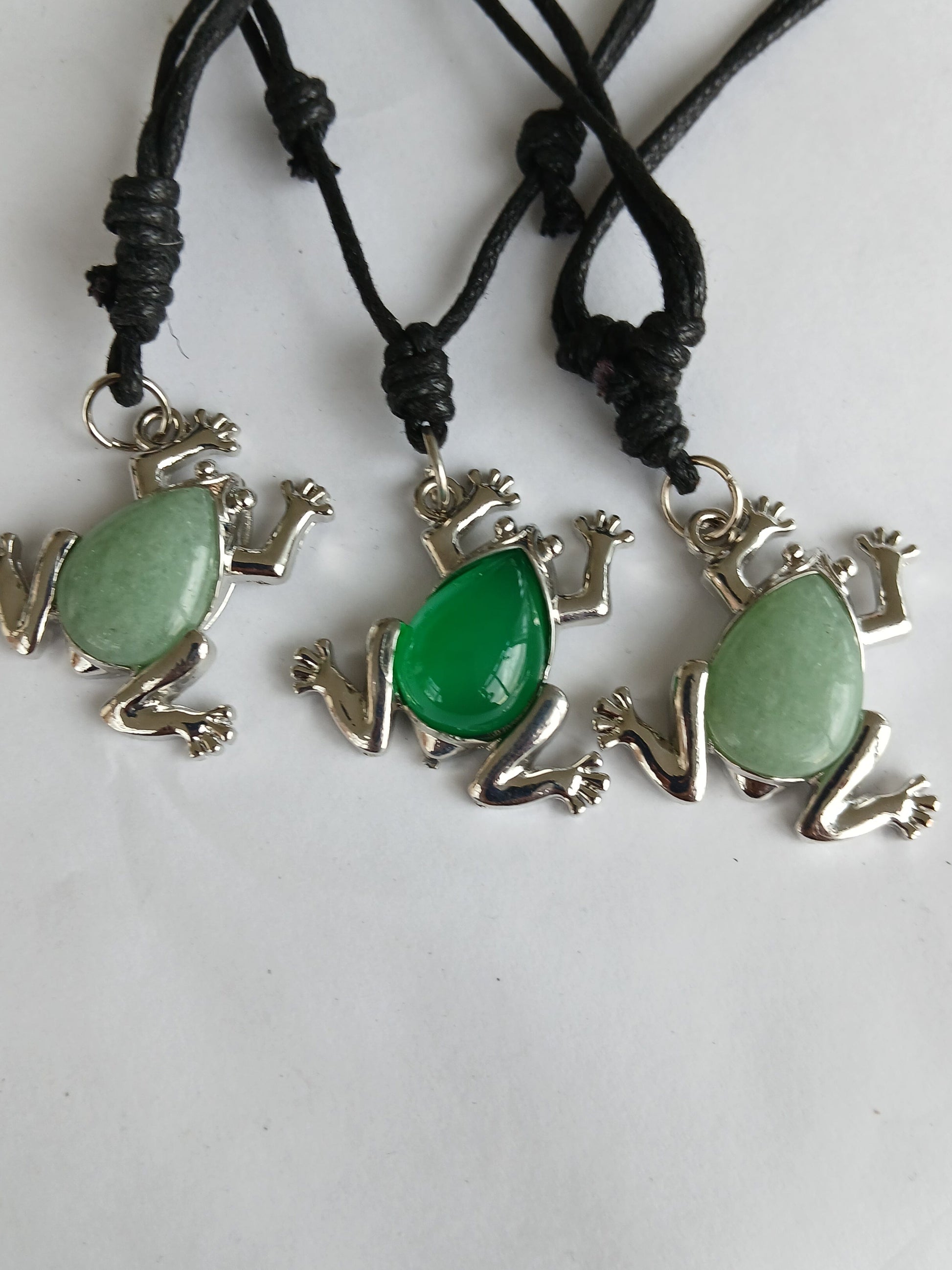 Green aventurine Frog charm  healing crystal stone purple pendant necklace black choker adjustable cord