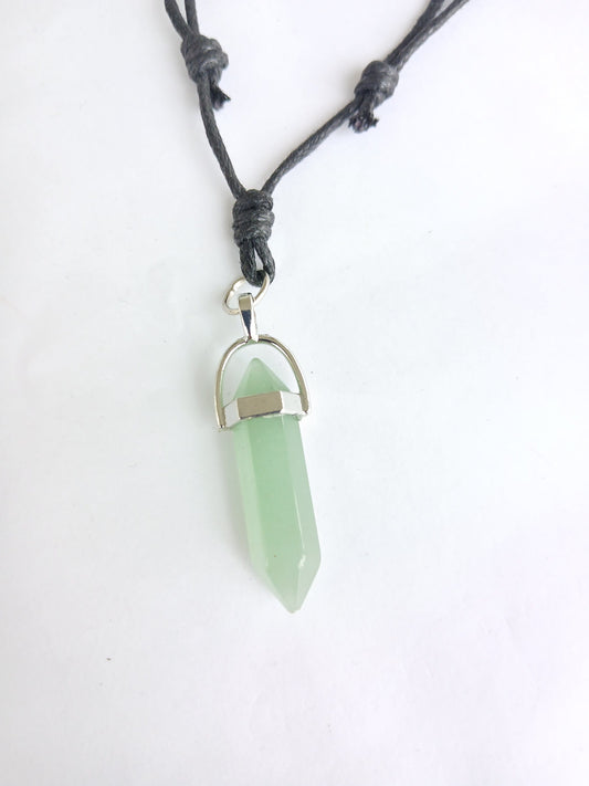 Green aventurine point tower charm  crystal gemstone necklace black neck cord choker healing stone lucky charm