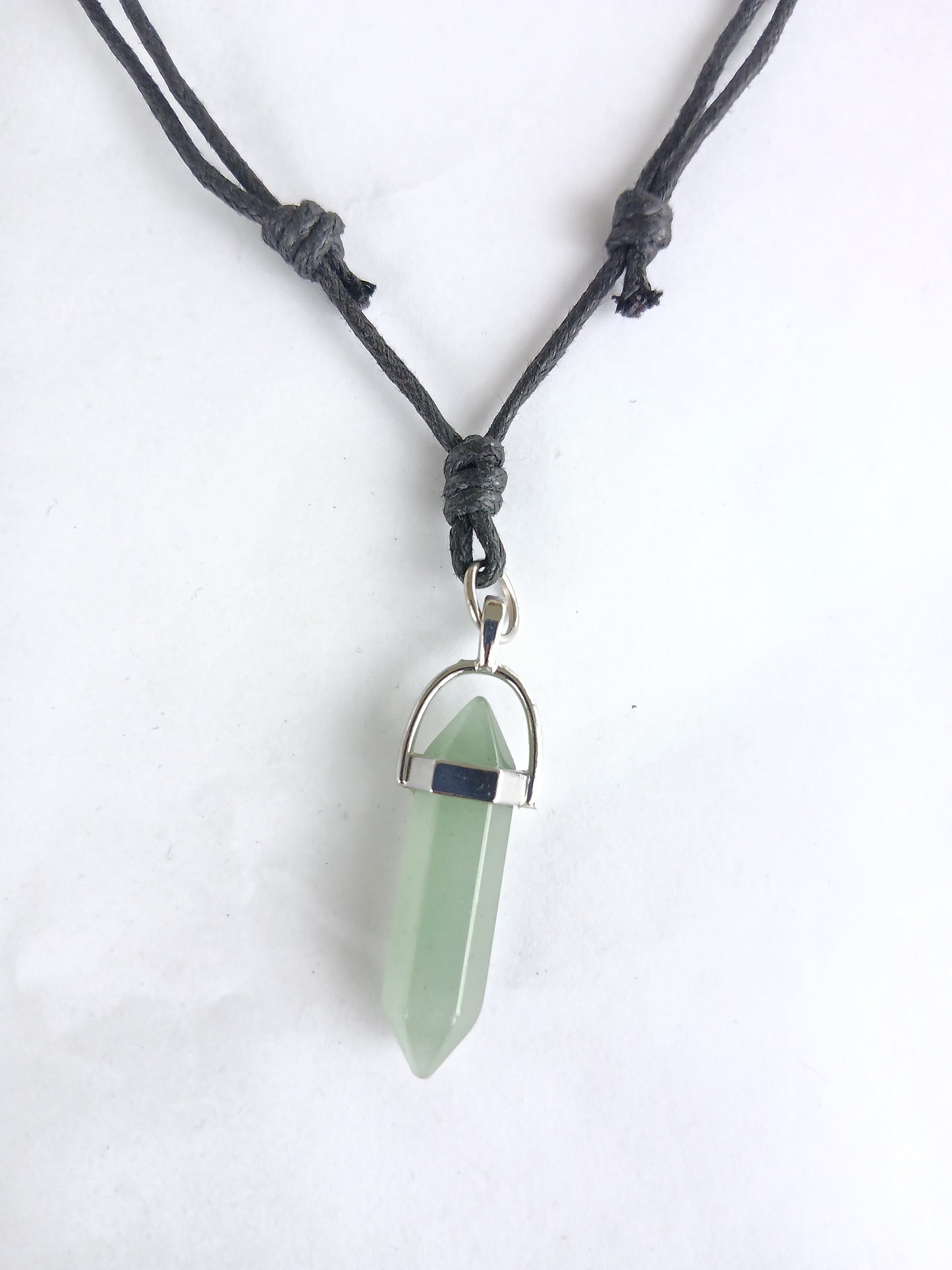 Green aventurine point tower charm  crystal gemstone necklace black neck cord choker healing stone lucky charm