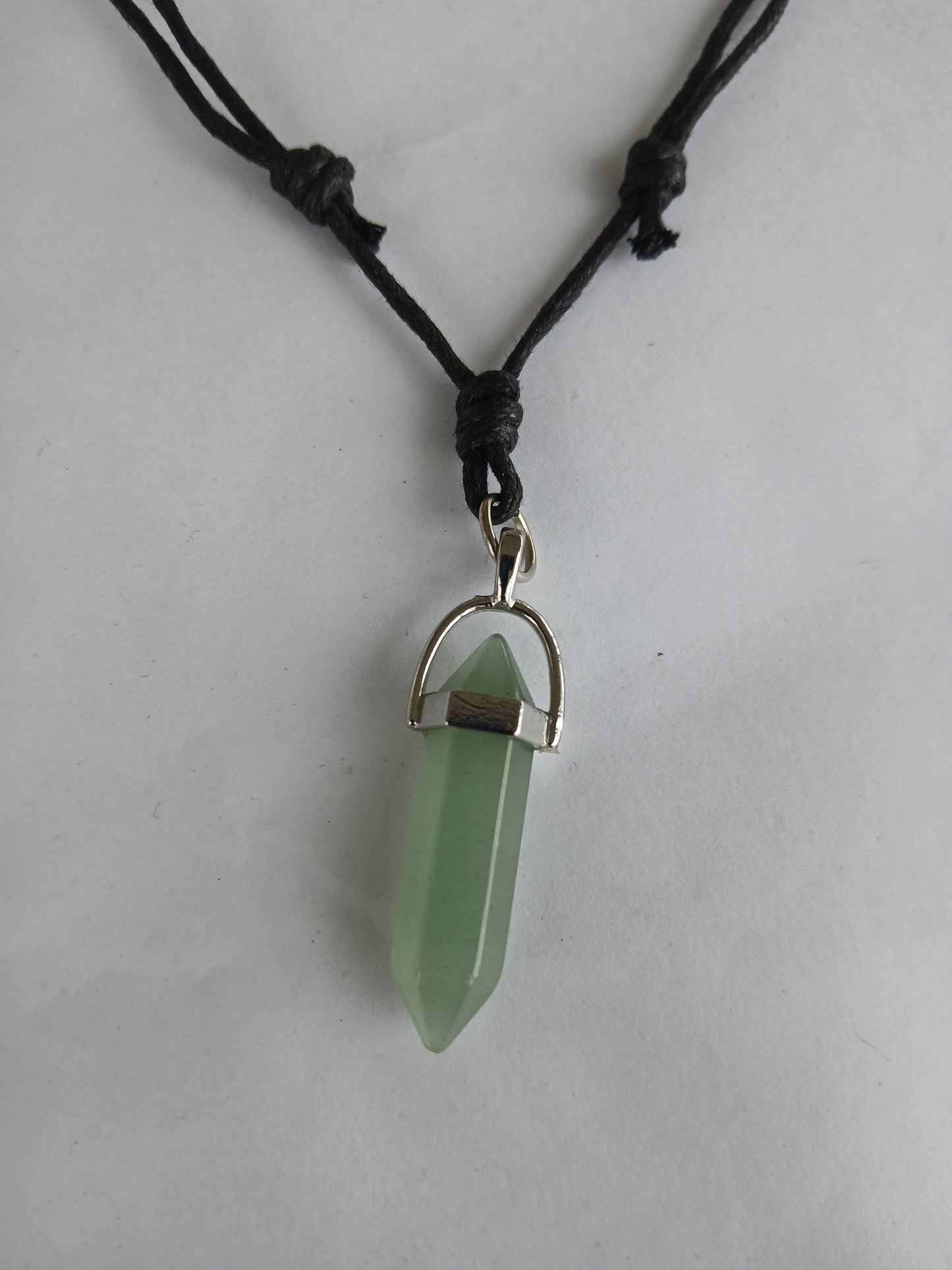 Green aventurine point tower charm  crystal gemstone necklace black neck cord choker healing stone lucky charm