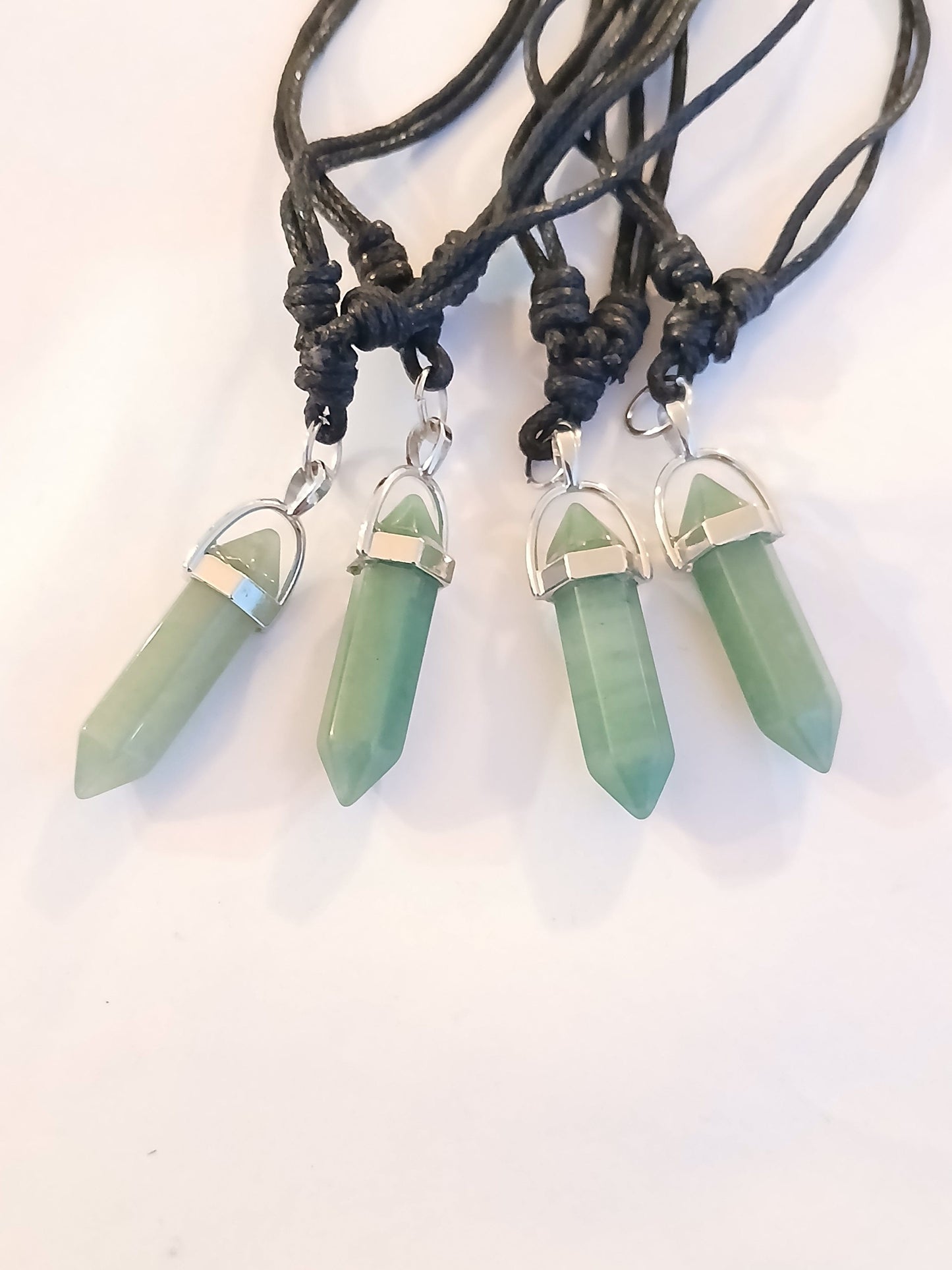 Green aventurine point tower charm  crystal gemstone necklace black neck cord choker healing stone lucky charm