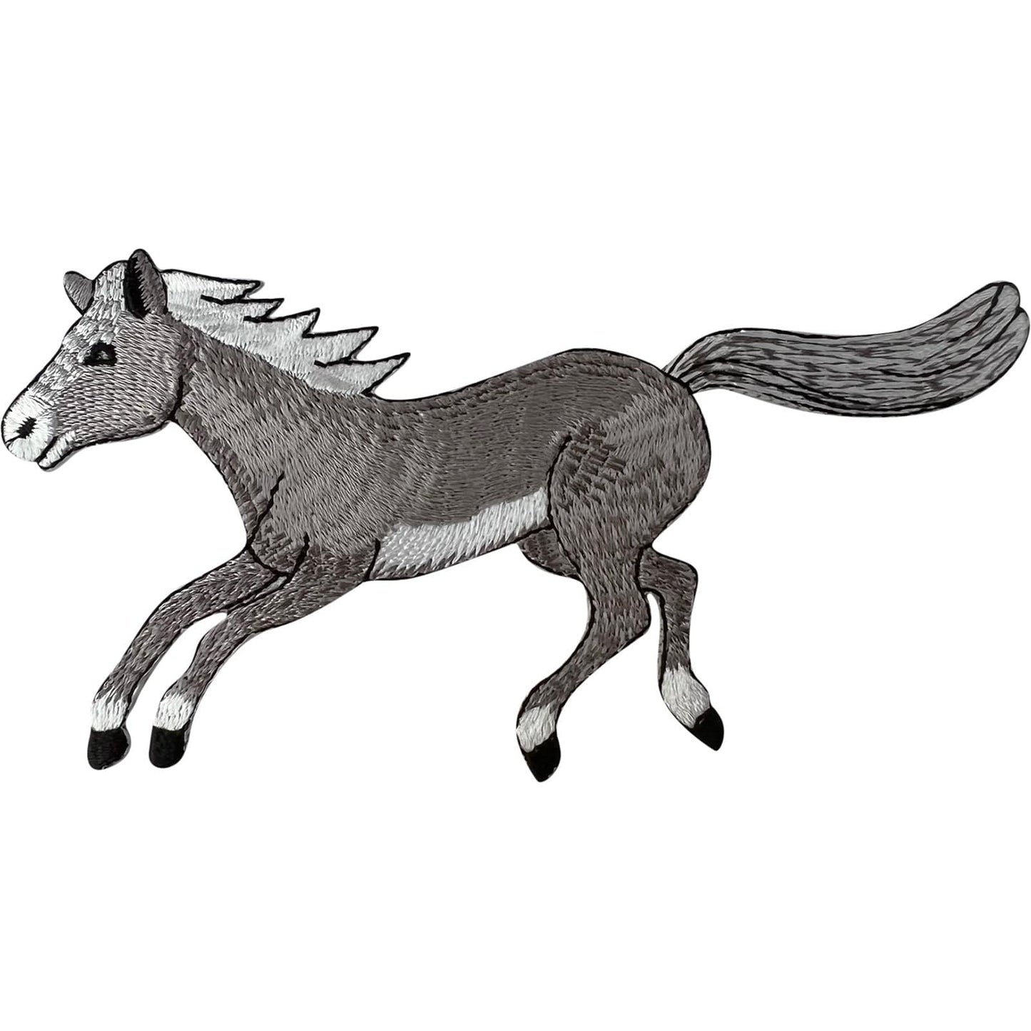 Grey Horse Patch Iron On Sew On Clothes Riding Equestrian Coat Embroidered Badge