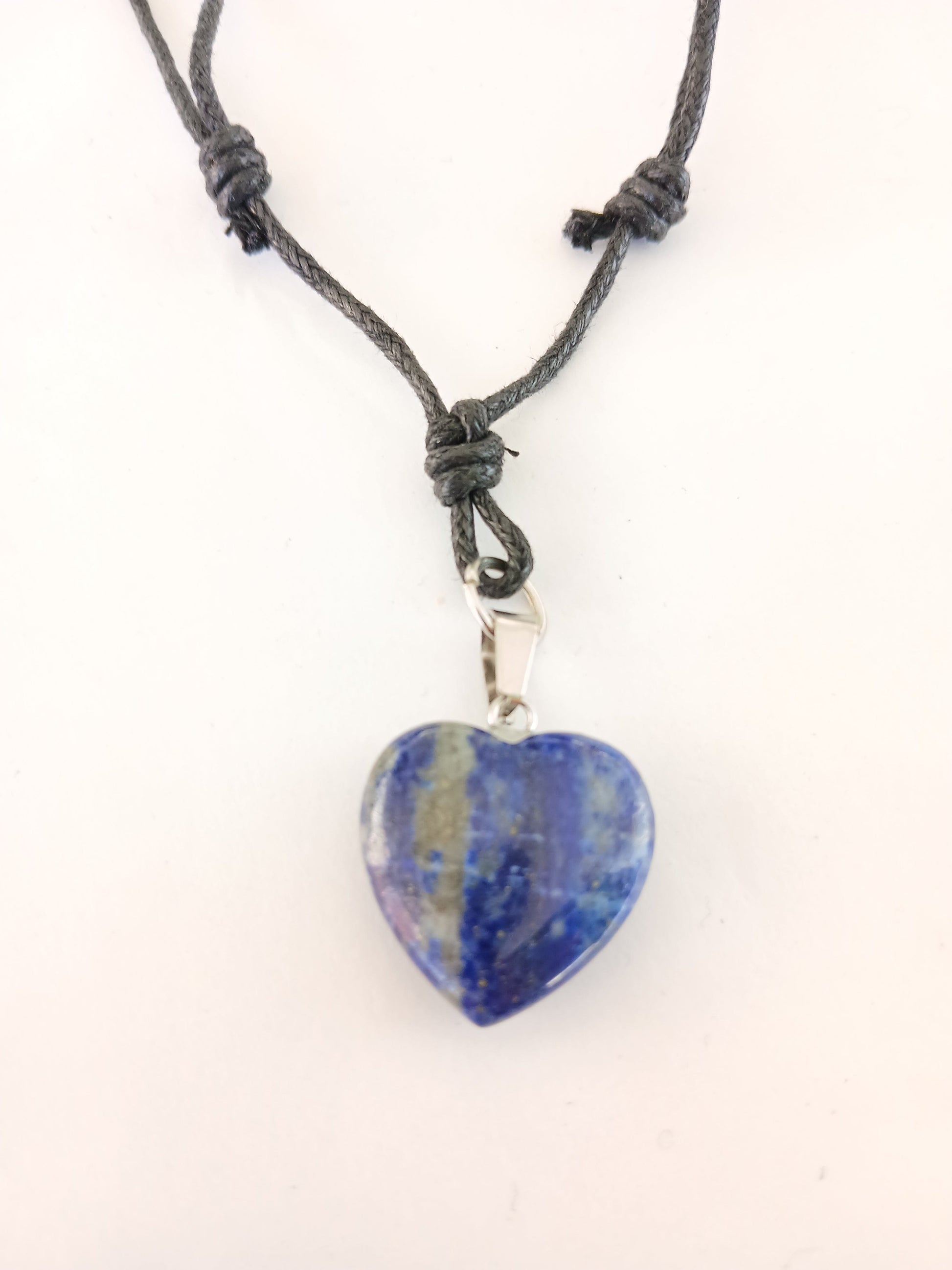 Heart charm Lapis lazuli crystal stone healing pendant necklace black choker neck cord