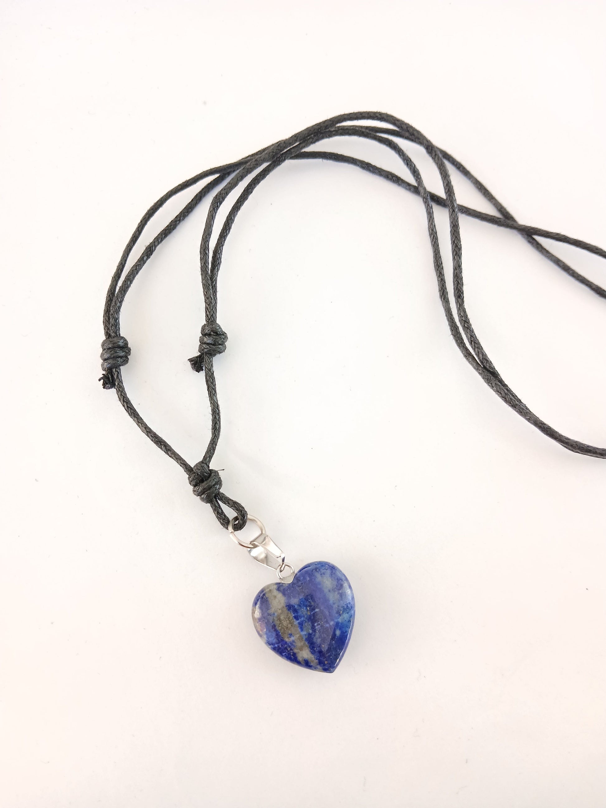 Heart charm Lapis lazuli crystal stone healing pendant necklace black choker neck cord