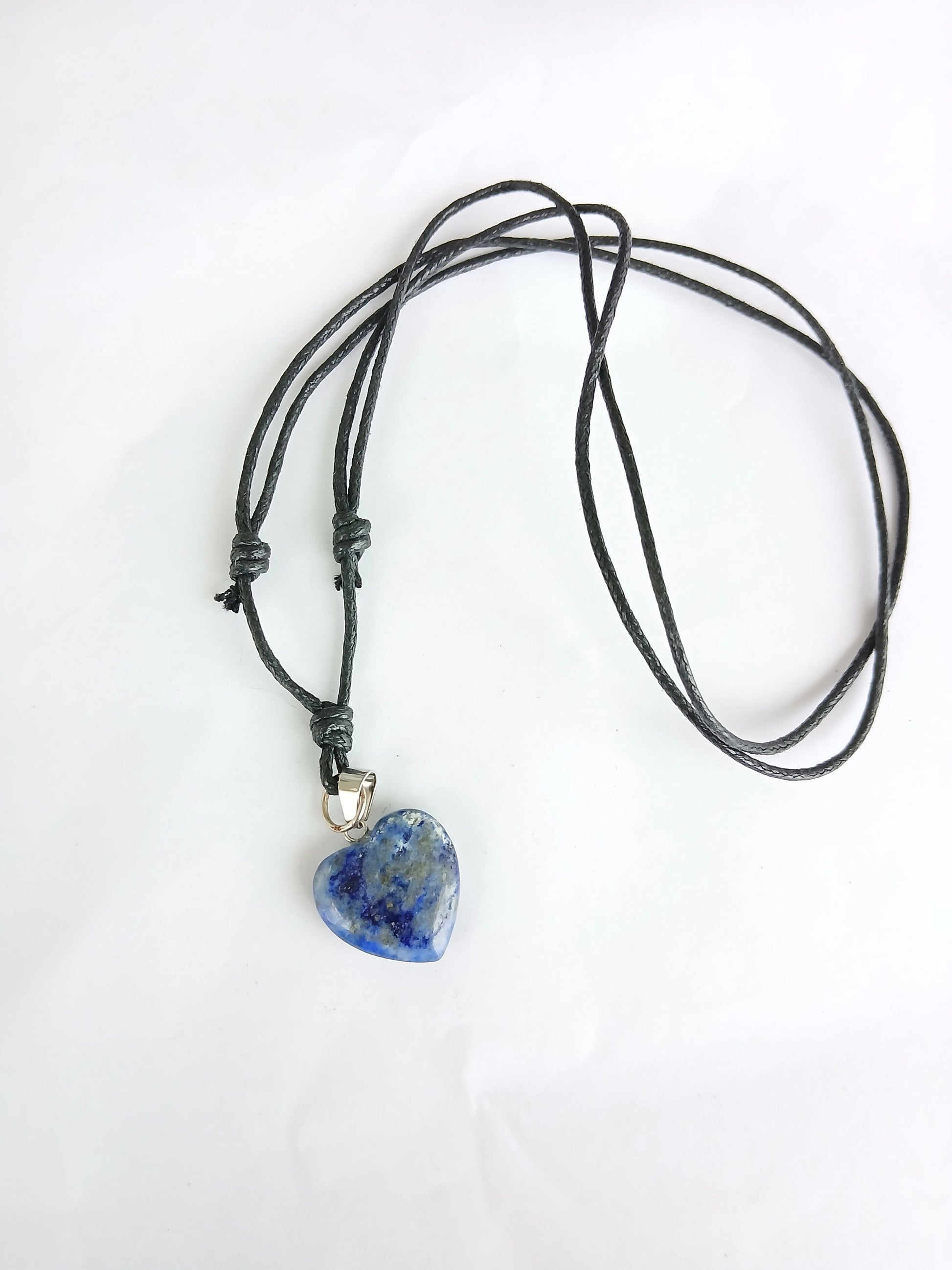 Heart charm Lapis lazuli crystal stone healing pendant necklace black choker neck cord
