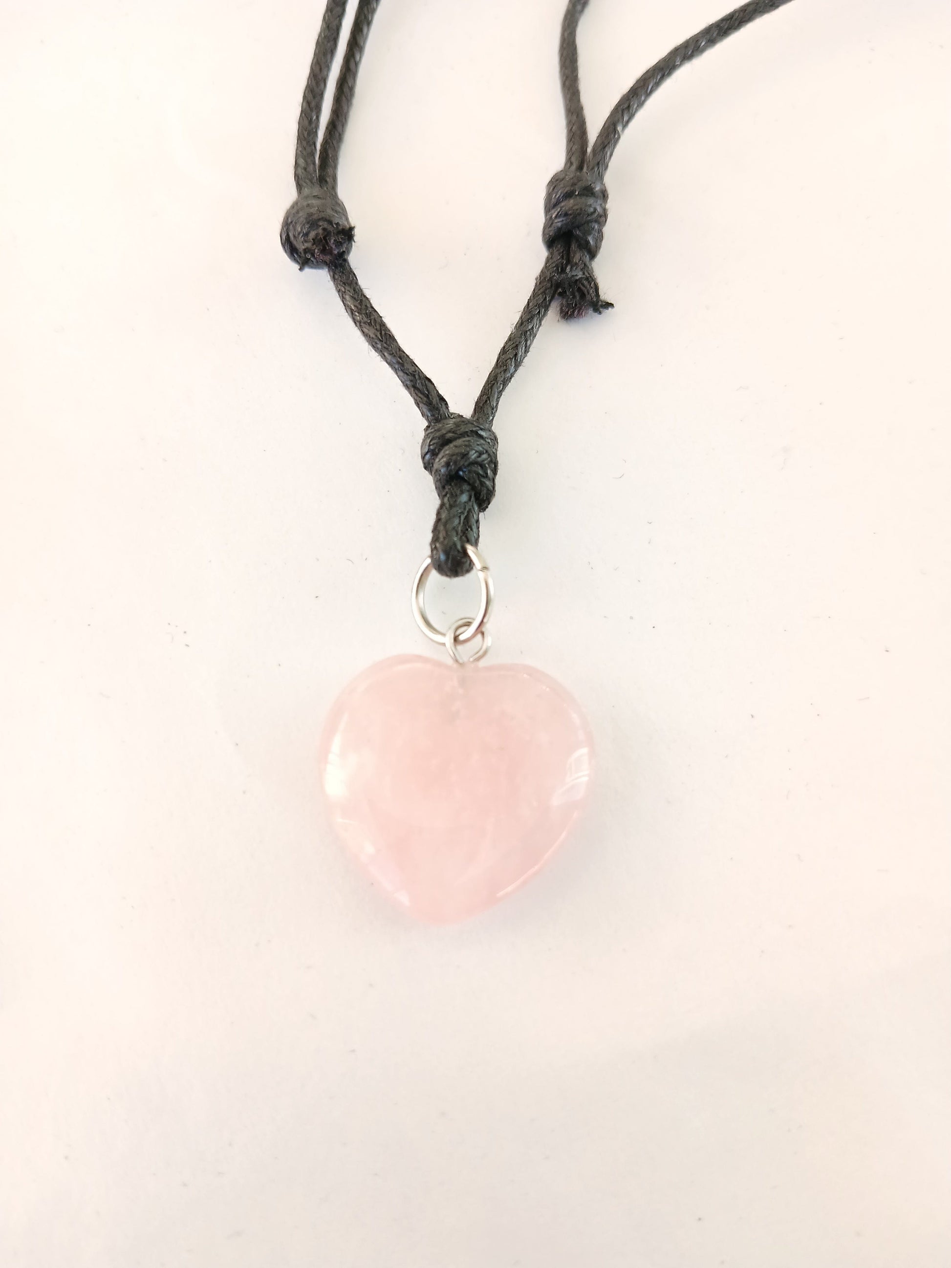 Heart Rose Quartz crystal gemstone pendant necklace pink rose charm with black choker