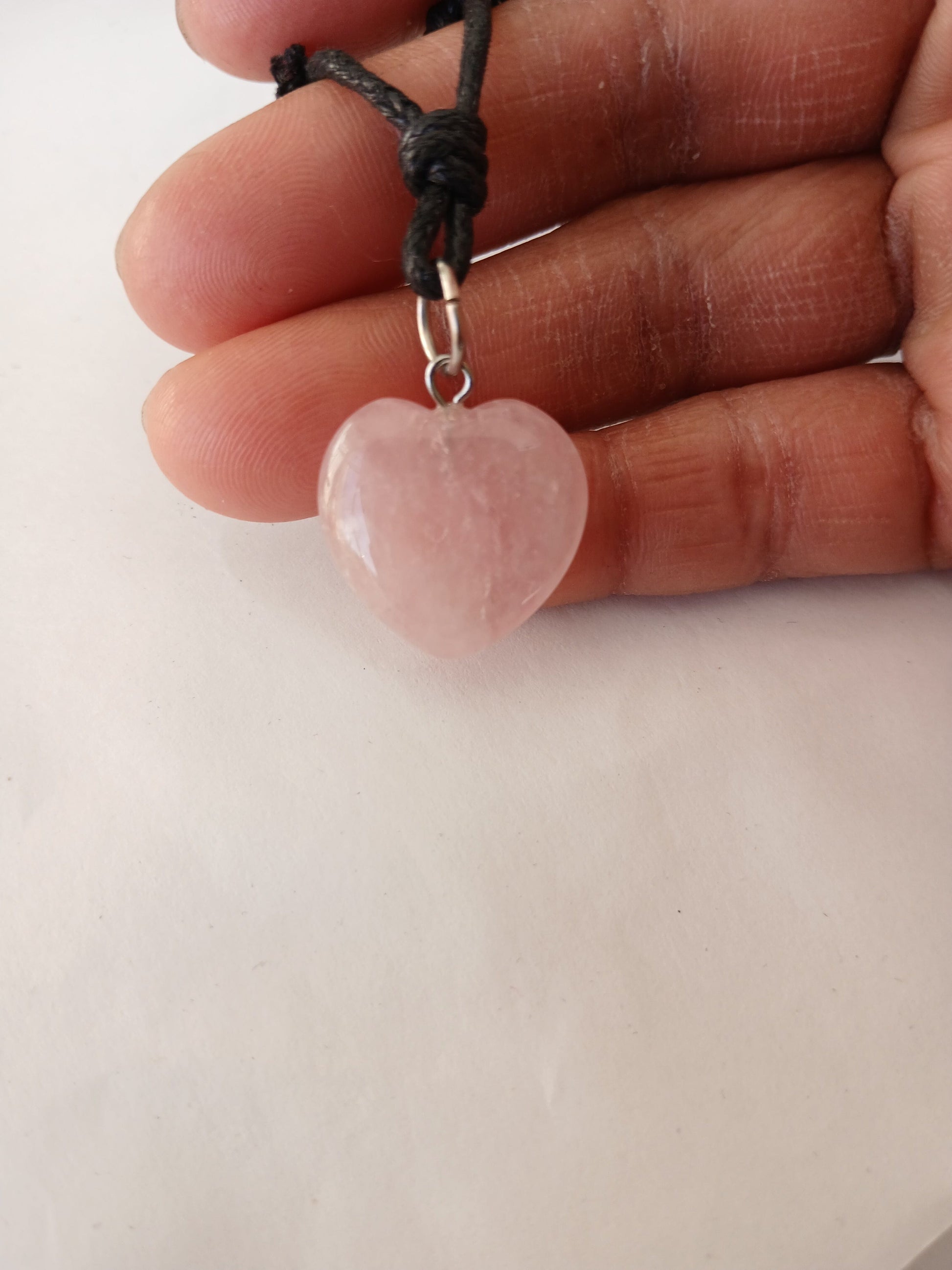 Heart Rose Quartz crystal gemstone pendant necklace pink rose charm with black choker