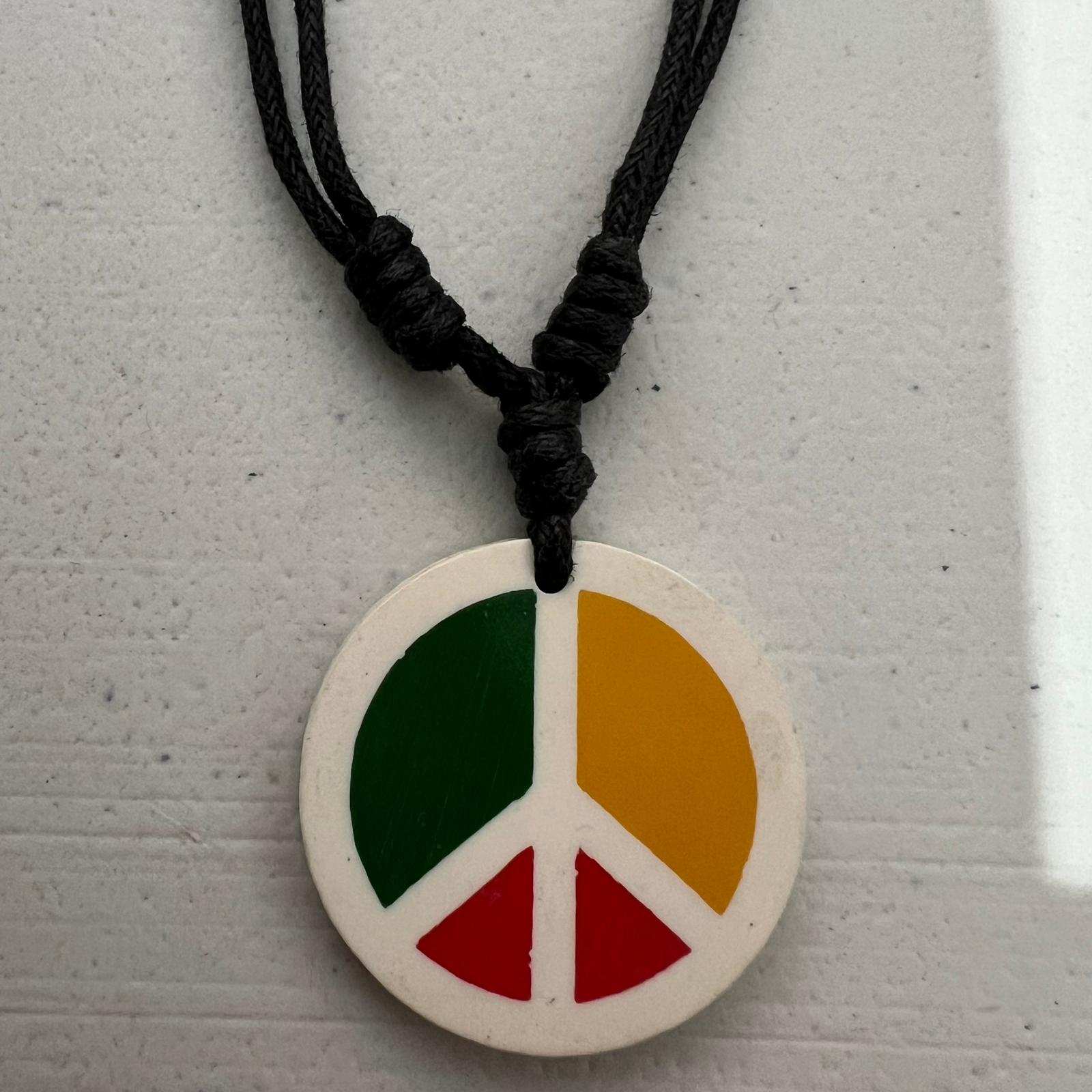 Hippie Peace Sign Symbol Pendant Black Cord Chain Necklace 60s Flower Power Love