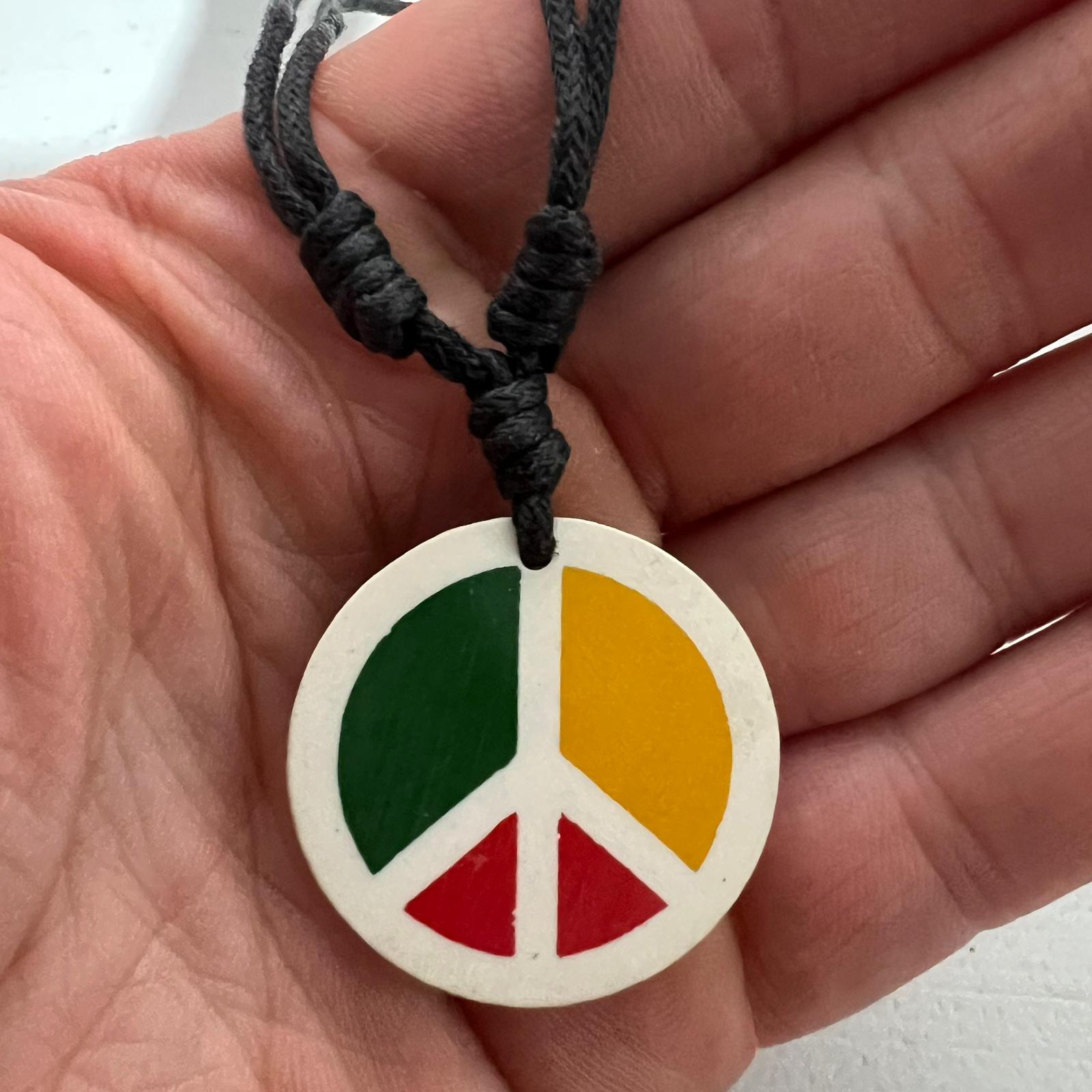 Hippie Peace Sign Symbol Pendant Black Cord Chain Necklace 60s Flower Power Love