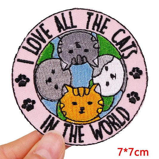 I Love All The Cats In The World Patch Iron Sew On Clothes Bag Embroidered Badge