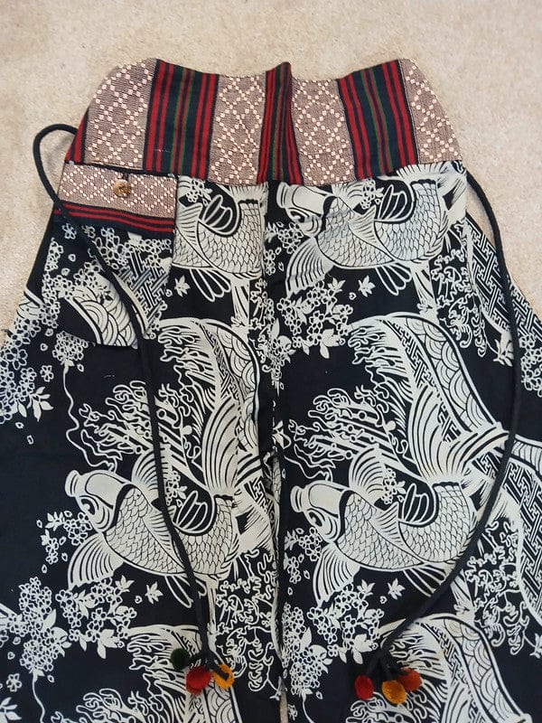 Koi Fish Black Harem Wide Leg Pants Yoga Hippie Baggy High Rise Waist Trousers