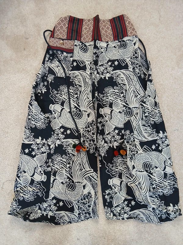 Koi Fish Black Harem Wide Leg Pants Yoga Hippie Baggy High Rise Waist Trousers