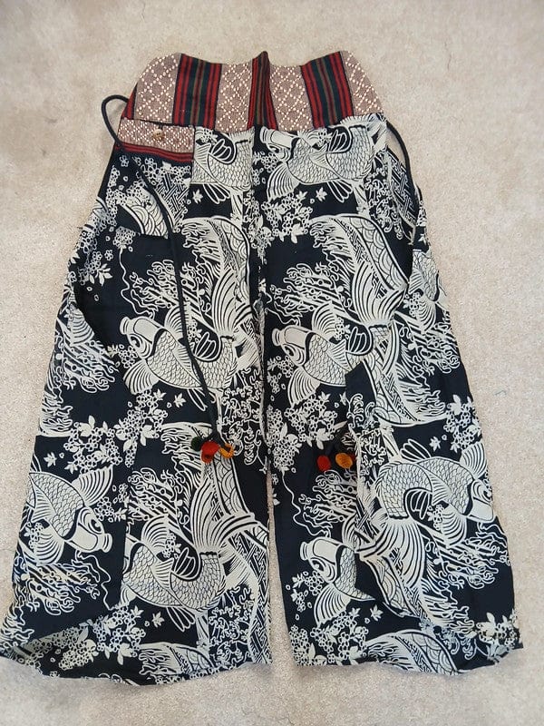 Koi Fish Black Harem Wide Leg Pants Yoga Hippie Baggy High Rise Waist Trousers