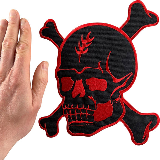 Large Red Black Skull Patch Iron Sew On Big Embroidered Badge Embroidery Motif