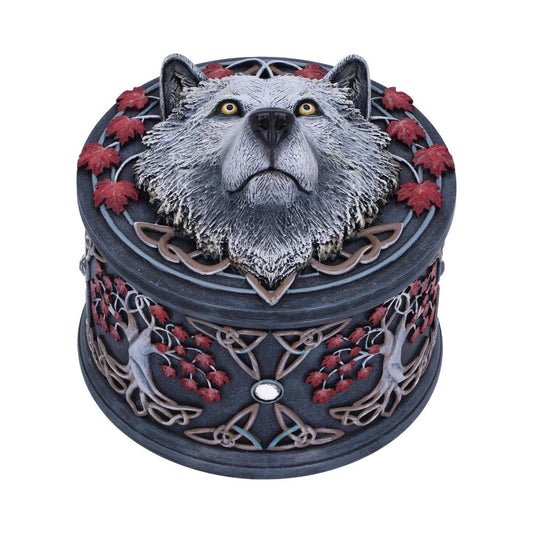 Lisa Parker Guardian of the Fall White Autumn Wolf Trinket Box