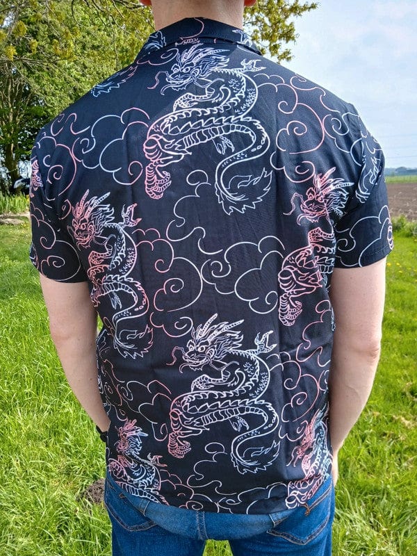 Mens Pink White Dragon Black Short Sleeve Large T Shirt Summer Holiday Travel Size Large