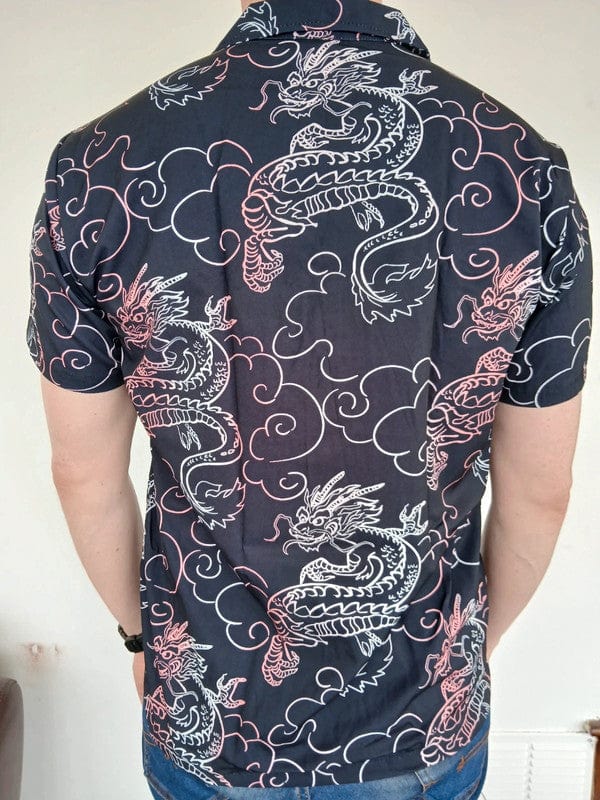 Mens Pink White Dragon Black Short Sleeve Large T Shirt Summer Holiday Travel Size Large