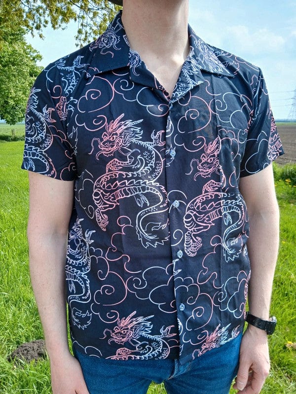 Mens Pink White Dragon Black Short Sleeve Large T Shirt Summer Holiday Travel Size Large