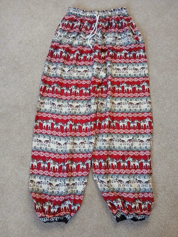 Mens Womens Ladies Thailand Elephant Harem Pants Red Beige Hippy Summer Trousers