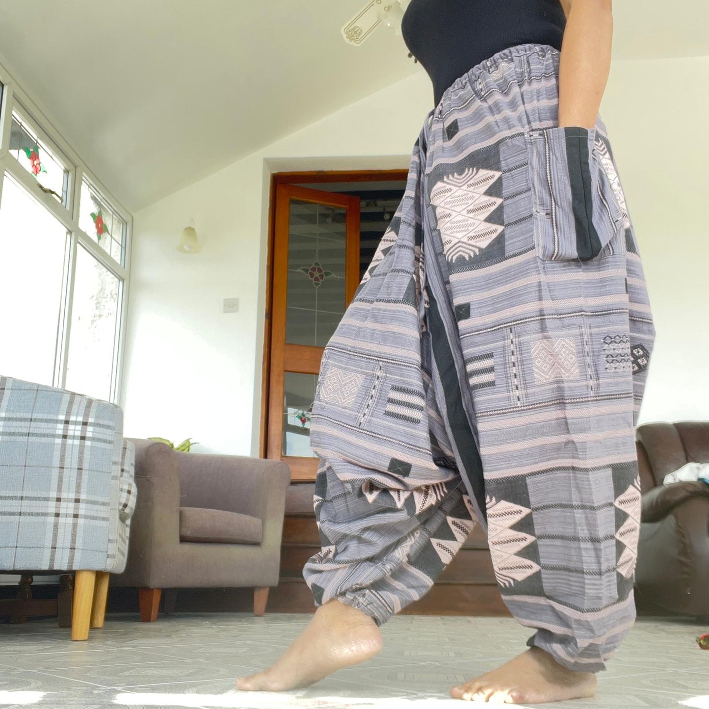 Mens Womens Thai Harem Pants Genie Gypsy Aladdin Hippie Yoga Cotton Trousers