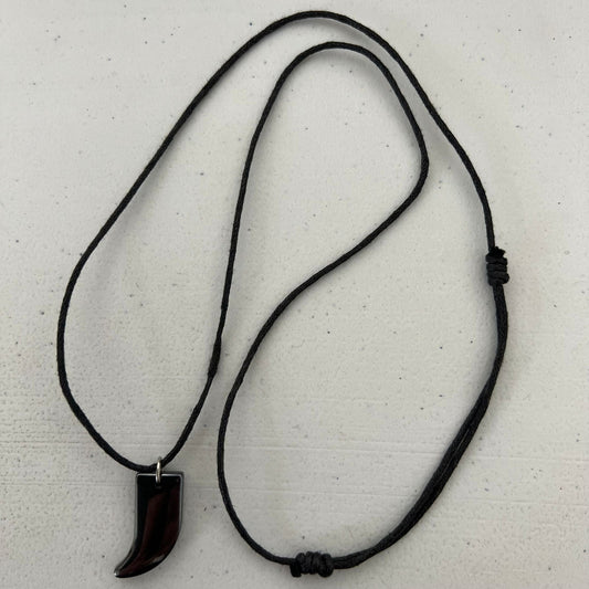 Metal Fang Tooth Tusk Pendant Necklace Black Cord Chain Surf Choker Wolf Amulet