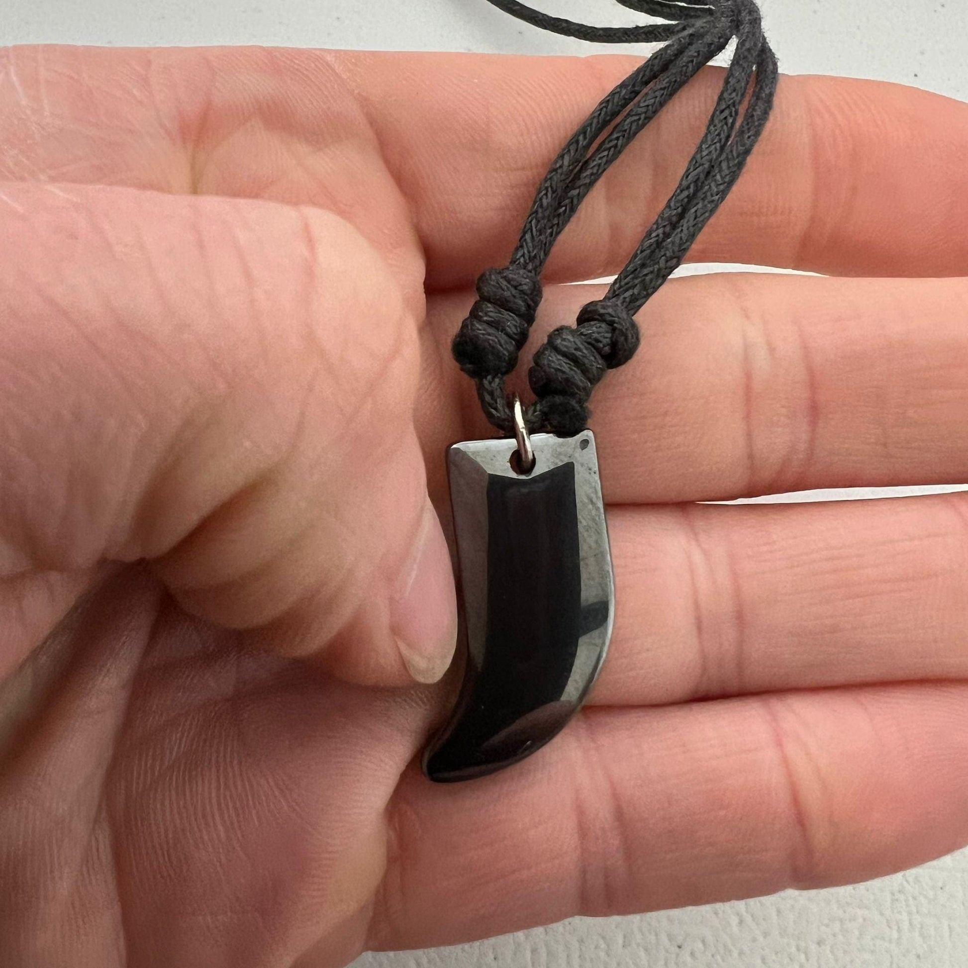 Metal Fang Tooth Tusk Pendant Necklace Black Cord Chain Surf Choker Wolf Amulet