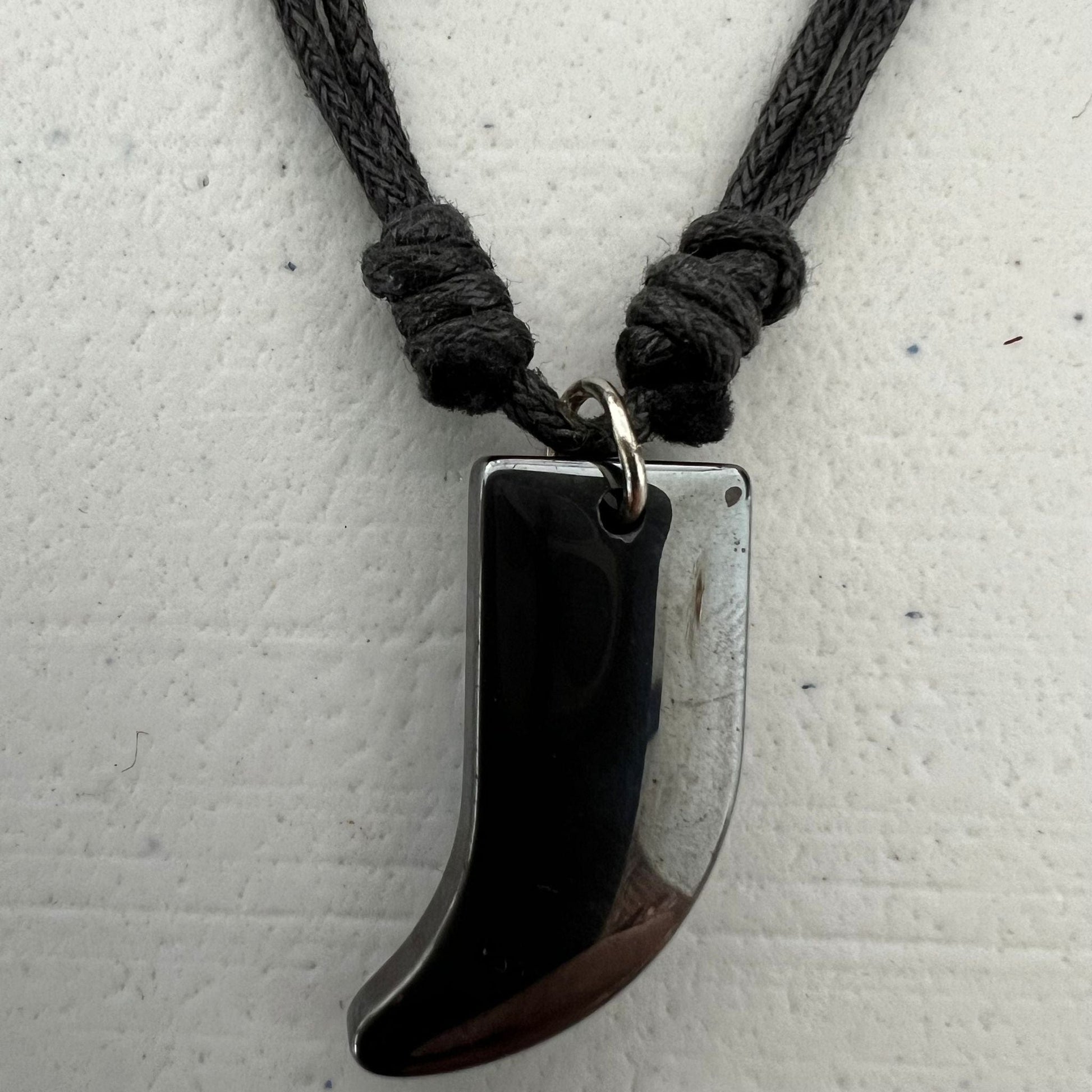 Metal Fang Tooth Tusk Pendant Necklace Black Cord Chain Surf Choker Wolf Amulet