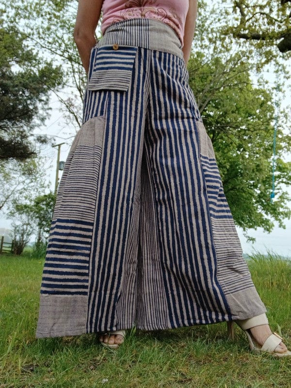 Navy Beige Baggy Wide Leg Harem Gypsy Pants Hippy Trousers Naka Palazzo Bohemian