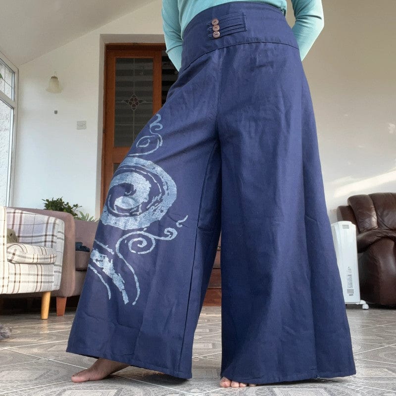 Navy Blue Wide Leg Palazzo Harem Pants Womens Ladies Baggy Thai Summer Trousers