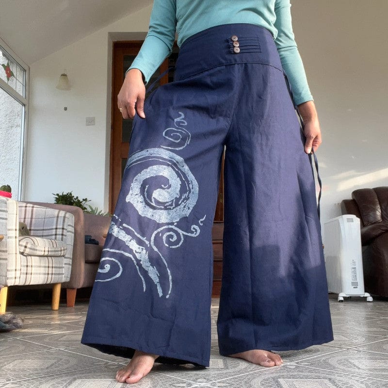 Navy Blue Wide Leg Palazzo Harem Pants Womens Ladies Baggy Thai Summer Trousers