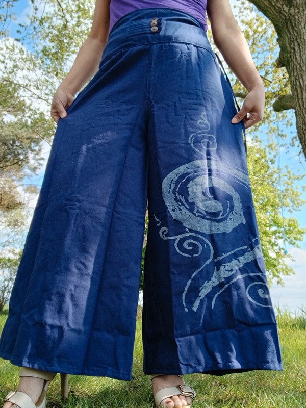 Navy Blue Wide Leg Palazzo Harem Pants Womens Ladies Baggy Thai Summer Trousers