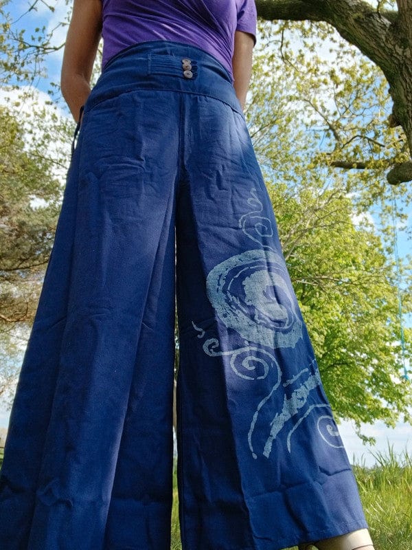 Navy Blue Wide Leg Palazzo Harem Pants Womens Ladies Baggy Thai Summer Trousers