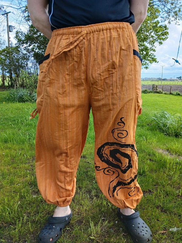 Orange Harem Pants Wide Leg Baggy Trousers Holiday Sun Travel Men Women One Size