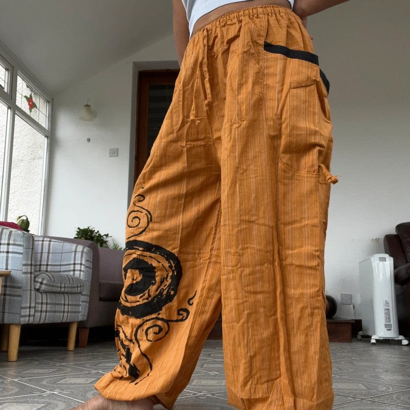 Orange Harem Pants Wide Leg Baggy Trousers Holiday Sun Travel Men Women One Size