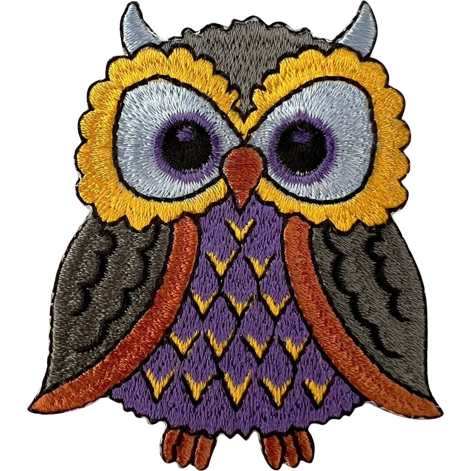 Owl Patch Iron Sew On Clothes Bag Hat Grey Purple Brown Yellow Embroidered Badge