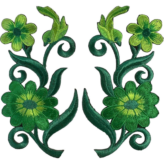 Pair of Green Bird Flower Patches Iron Sew On Arts and Crafts Embroidered Badge